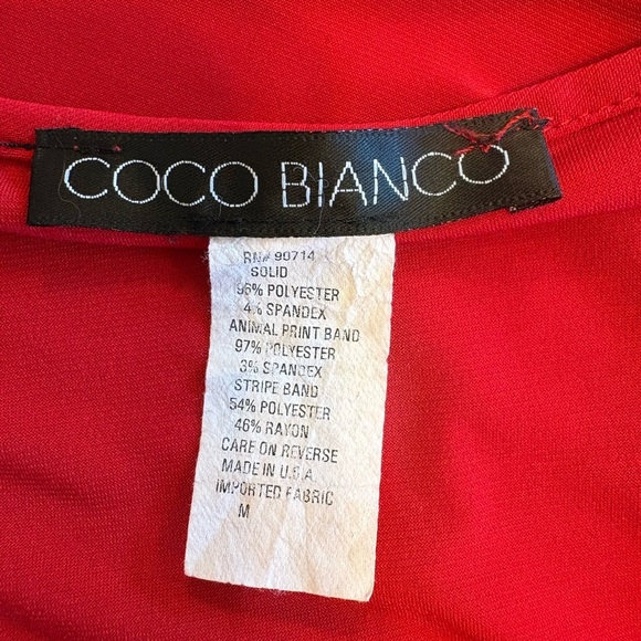 Coco Bianco red leopard trim 3/4 sleeve oversized blouse size medium - Picture 6 of 7